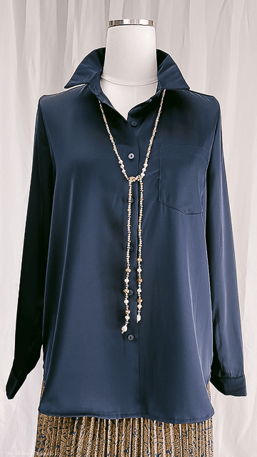 Navy Long Sleeve Satin Shirt (2 Colorways) by www.thehouseofblondie.com