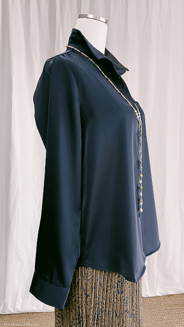 Navy Long Sleeve Satin Shirt (2 Colorways) by www.thehouseofblondie.com