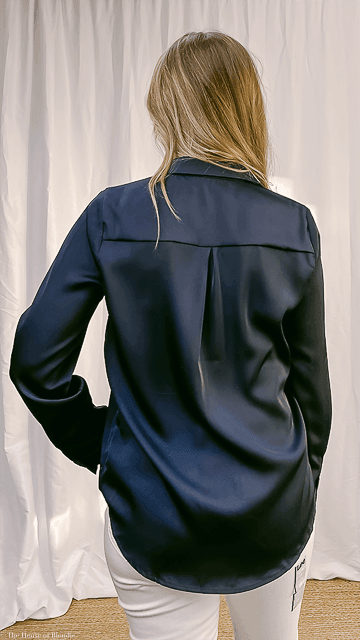 Navy Long Sleeve Satin Shirt (2 Colorways) by www.thehouseofblondie.com