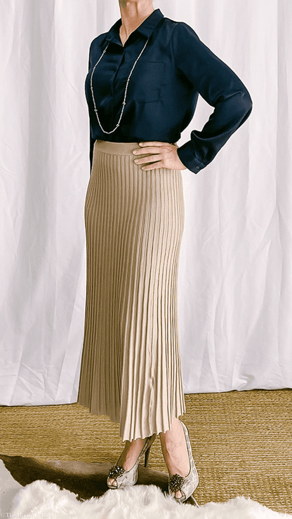 Olivia Taupe Midi Knit Skirt by www.thehouseofblondie.com
