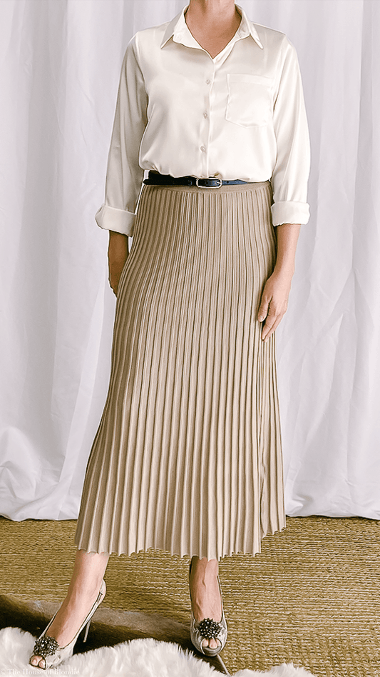 Olivia Taupe Midi Knit Skirt by www.thehouseofblondie.com