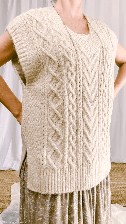 Quinn Cable-Knit Oversized Sweater Vest by www.thehouseofblondie.com