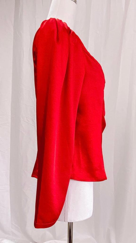 Rebecca Satin Red Wrap long Sleeve Top by www.thehouseofblondie.com