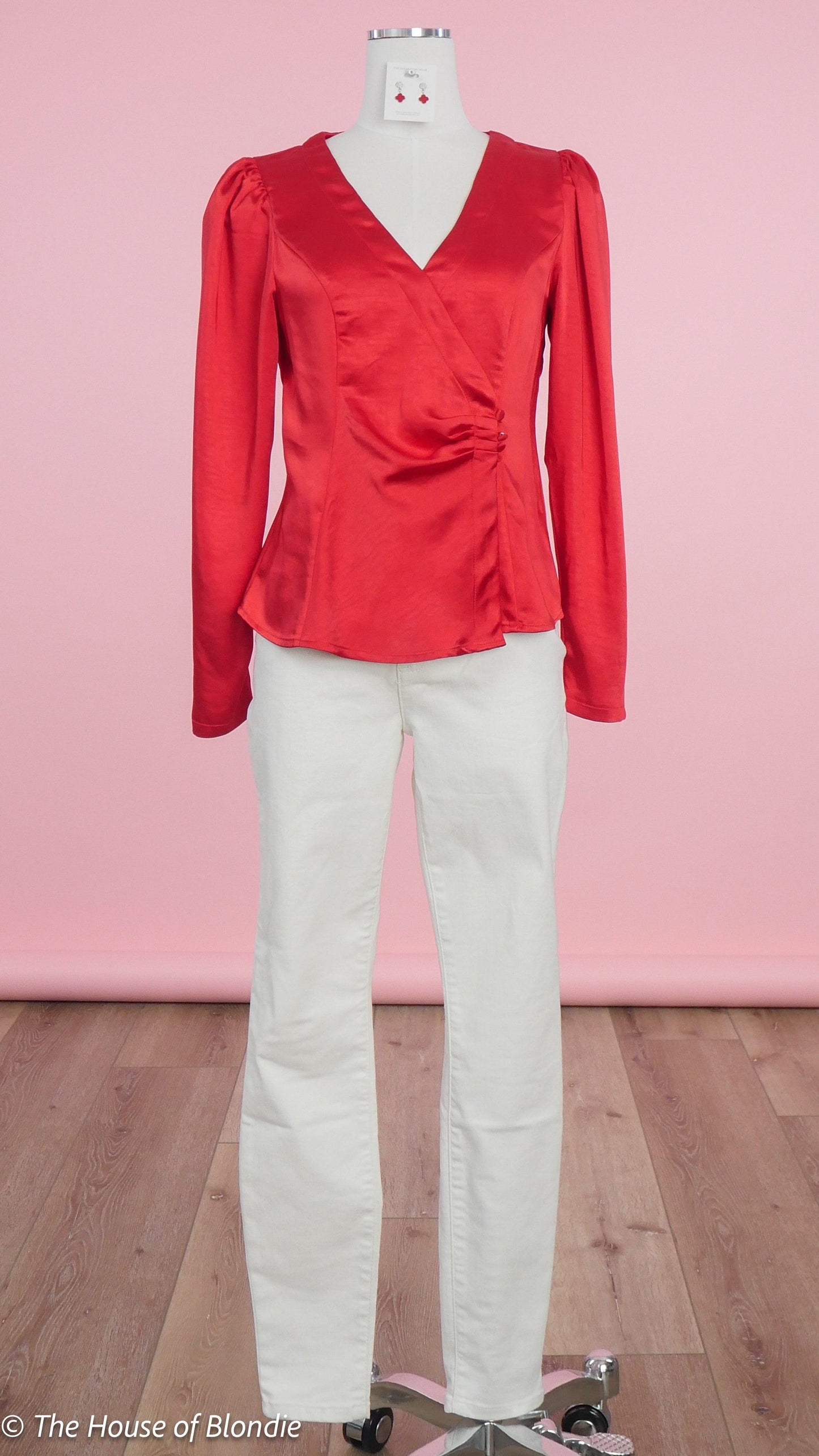 Rebecca Satin Red Wrap long Sleeve Top by www.thehouseofblondie.com