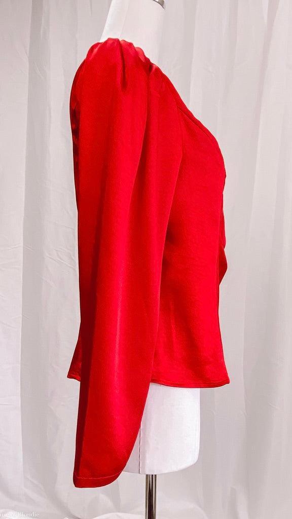 Rebecca Satin Red Wrap long Sleeve Top by www.thehouseofblondie.com