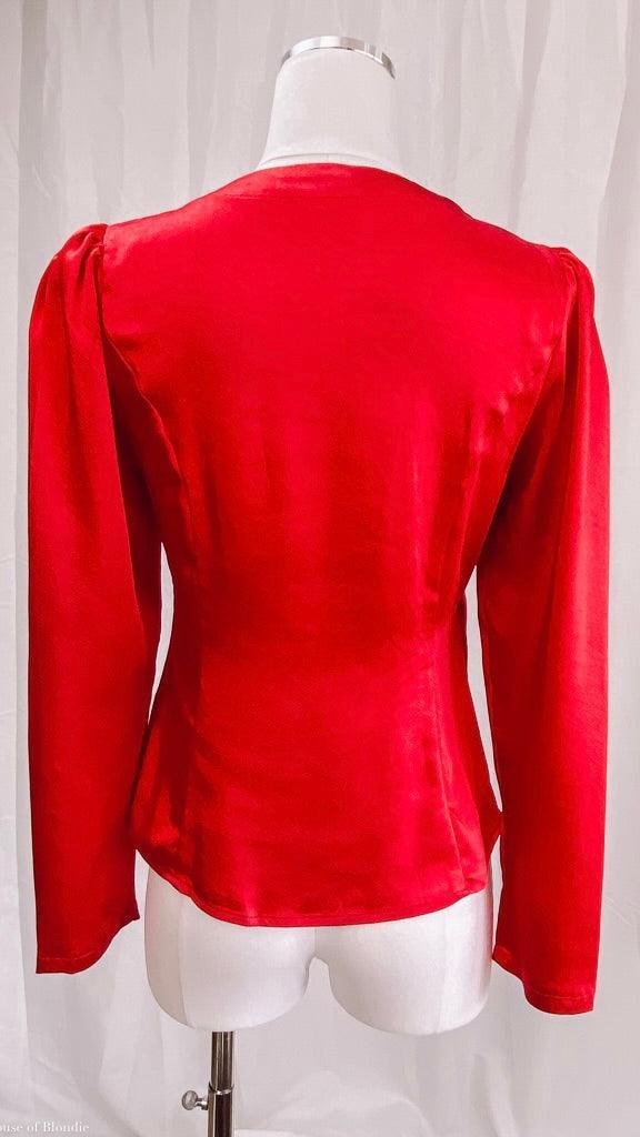 Rebecca Satin Red Wrap long Sleeve Top by www.thehouseofblondie.com