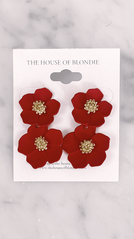 Red Floral and Gold Bloom Earrings by www.thehouseofblondie.com