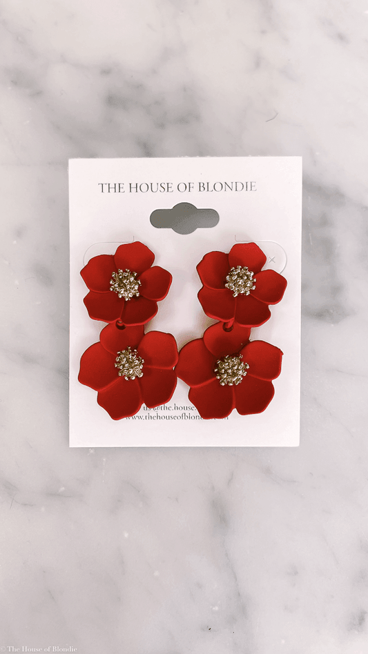 Red Floral and Gold Bloom Earrings by www.thehouseofblondie.com