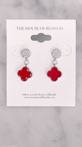Red Four Leaf Lucky Clover Rhinestone Earrings by www.thehouseofblondie.com