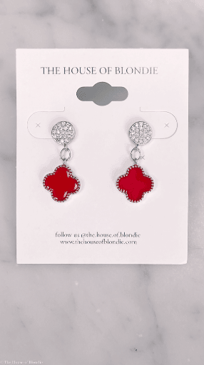 Red Four Leaf Lucky Clover Rhinestone Earrings by www.thehouseofblondie.com