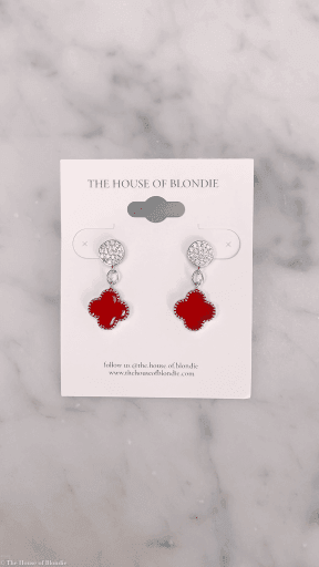 Red Four Leaf Lucky Clover Rhinestone Earrings by www.thehouseofblondie.com