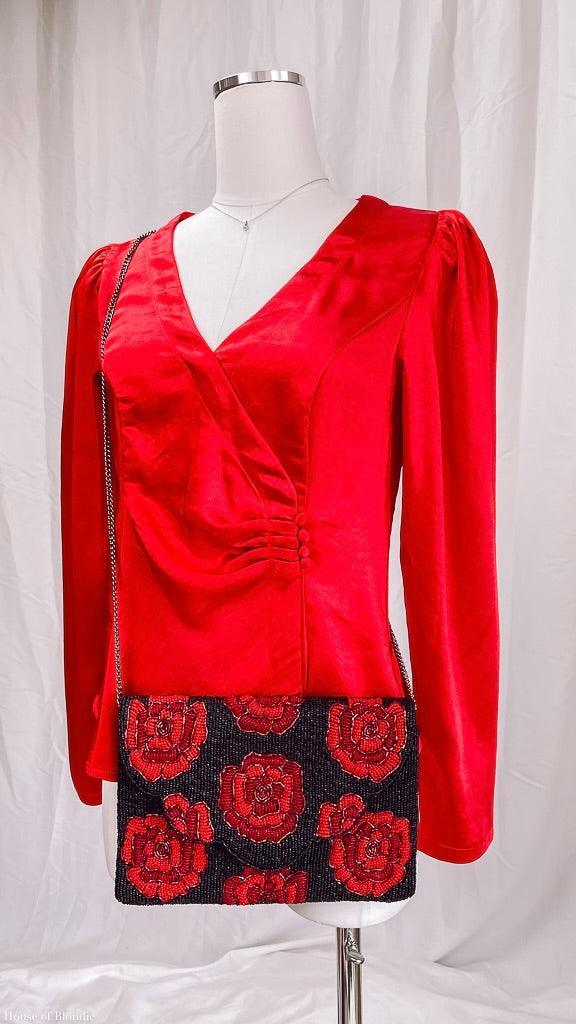 Red Roses on Black Beaded Clutch by www.thehouseofblondie.com