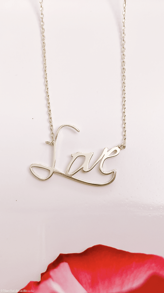 Sterling Silver "Love" Charm Necklace in GOLD by www.thehouseofblondie.com