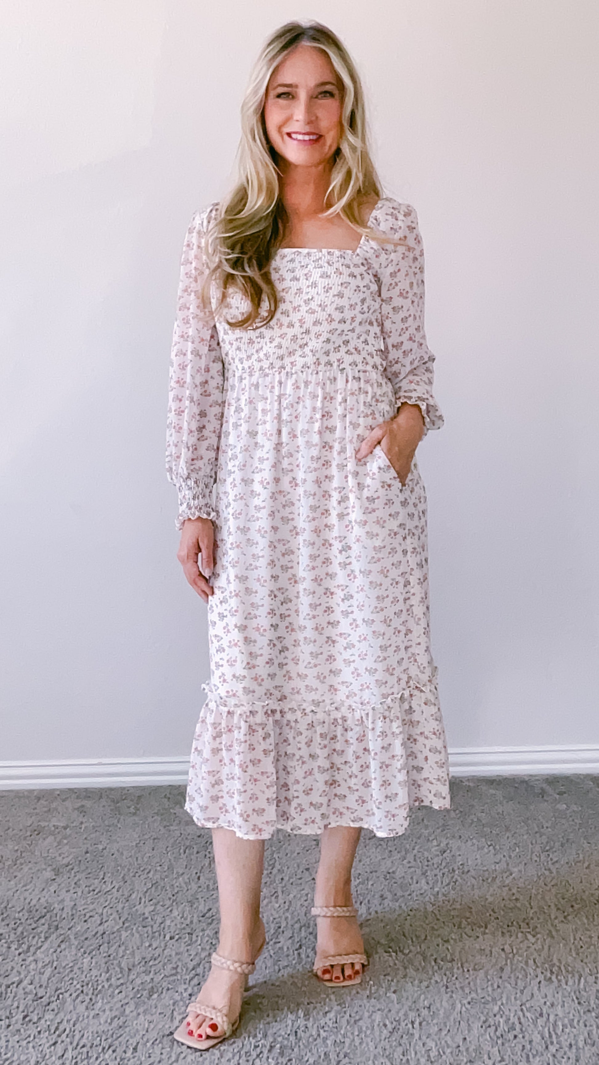 Tallulah Square Neckline Ditsy Floral Midi Dress