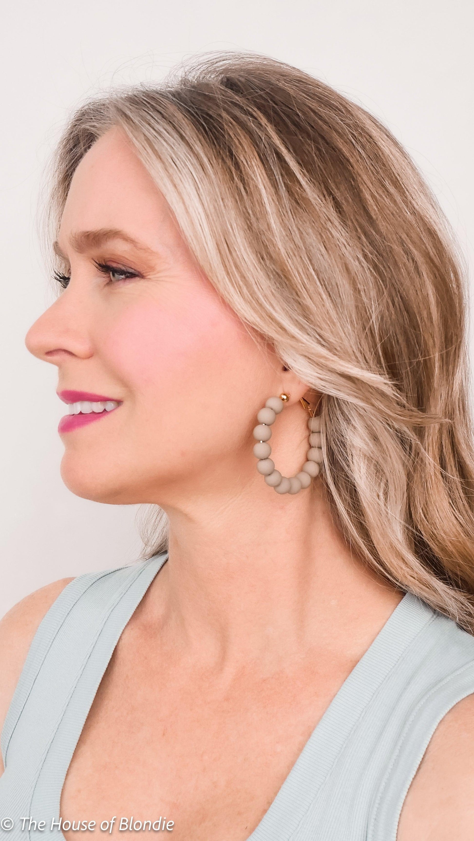 Taupe Ball Beaded Hoop Earrings by www.thehouseofblondie.com