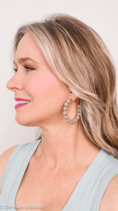 Taupe Ball Beaded Hoop Earrings by www.thehouseofblondie.com