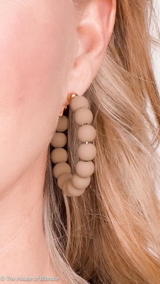 Taupe Ball Beaded Hoop Earrings by www.thehouseofblondie.com