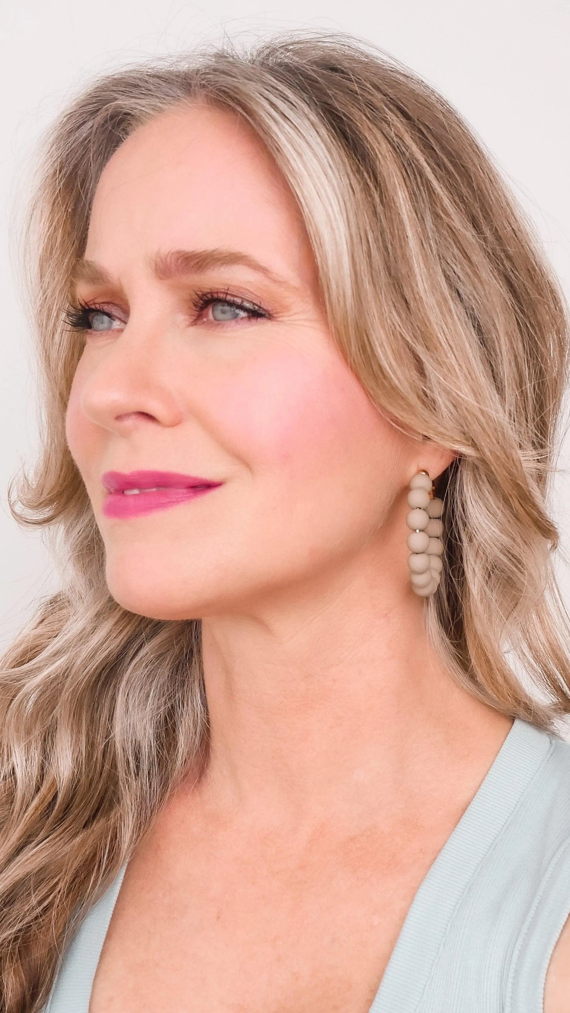 Taupe Ball Beaded Hoop Earrings
