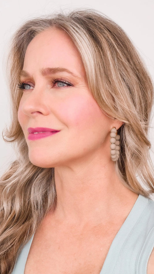 Taupe Ball Beaded Hoop Earrings
